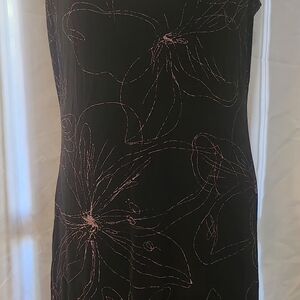 Ronni Nicole Black Midi Dress with Pink Floral Accents